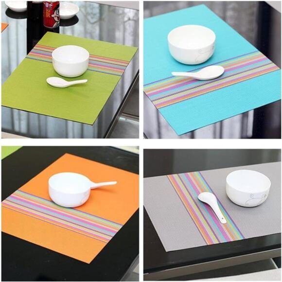 Placemats Set of 4 Colorful Woven Vinyl Place Mats for Dining Table - Picture 3 of 8
